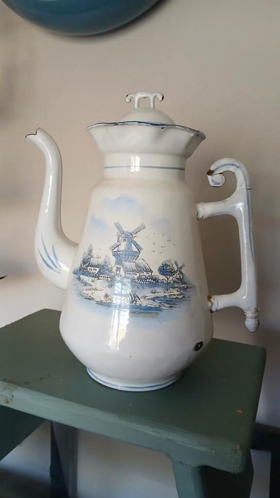 Antieke Emaille Kan met Molen, Antiek en Kunst, Antiek | Emaille, Ophalen of Verzenden