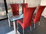 Glazen eettafel 180 x 90 cm en 4 leren stoelen, Huis en Inrichting, Tafels | Eettafels, Glas, Modern, Gebruikt, Vier personen