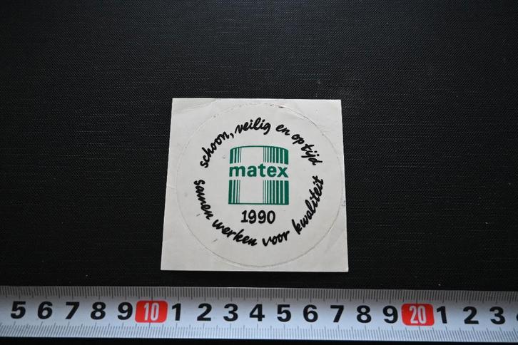 sticker transparant MATEX 1990 schoon, veilig en op tijd, Verzamelen, Stickers, Zo goed als nieuw, Ophalen