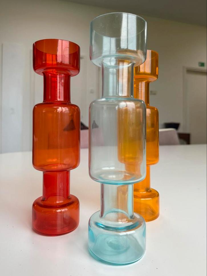 Retro glazen vazen set, Huis en Inrichting, Woonaccessoires | Vazen, Zo goed als nieuw, Overige kleuren, 50 tot 75 cm, Glas, Ophalen of Verzenden