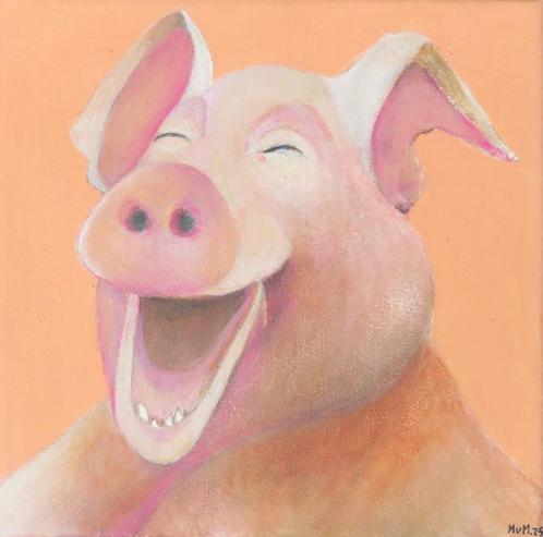 schilderij Lachend varkentje 20x20cm, Huis en Inrichting, Woonaccessoires | Schilderijen, Tekeningen en Foto's, Nieuw, Schilderij