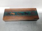 UNIEKE VINTAGE HOUTEN  DOOS met GEEMAILLEERDE VOORSTELLING, Antiek en Kunst, Ophalen of Verzenden