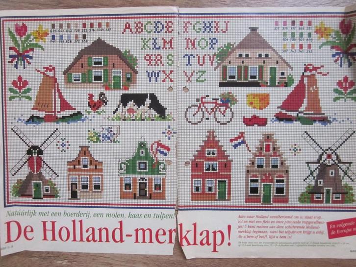 Origineel gekleurd borduur telpatroon De Holland - merklap!, Hobby en Vrije tijd, Borduren en Borduurmachines, Zo goed als nieuw