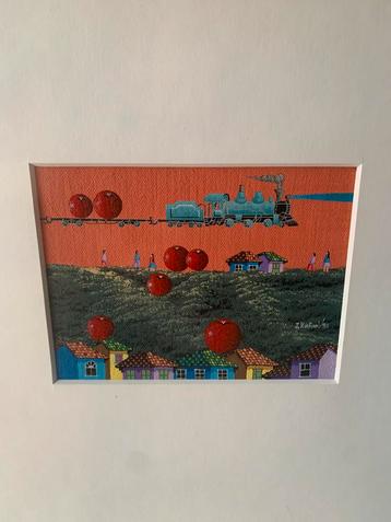 4 kleine surrealistische schilderijtjes in 1 lijst beschikbaar voor biedingen