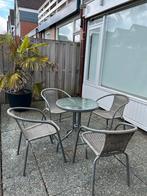 Grijze tuinset - 4 stolen + 1 tafel, Ophalen, 4 zitplaatsen, Bijzettafel, Aluminium