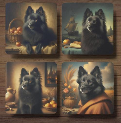 Schipperke Rembrandt stijl onderzetters met houder, Huis en Inrichting, Woonaccessoires | Onderzetters, Nieuw, Glas of Kopje, Ophalen of Verzenden