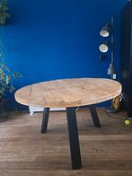 Ronde mangohouten eettafel, ijzeren zwarte poten, Huis en Inrichting, Ophalen, Rond, Zo goed als nieuw, Vier personen