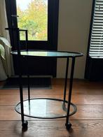Zwarte bar trolley met Glazen Bladen, Ophalen, Gebruikt, Rond, Glas
