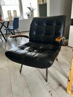 Fauteuil Bastiaan / Zwart leer, Huis en Inrichting, Fauteuils, Ophalen, Gebruikt, Minder dan 75 cm, Metaal