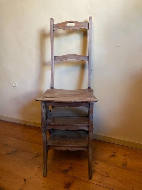 Hoger model Klaptrap Trap/Stoel Bibliotheektrapje Frans, Antiek en Kunst, Antiek | Overige Antiek, Ophalen of Verzenden
