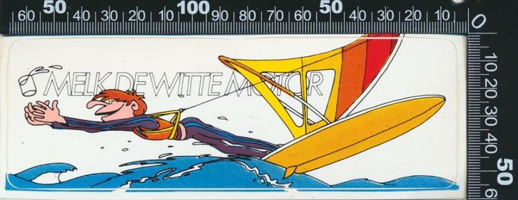 Sticker: Melk - De witte motor (Surfen), Verzamelen, Stickers, Zo goed als nieuw, Bedrijf of Vereniging, Ophalen of Verzenden