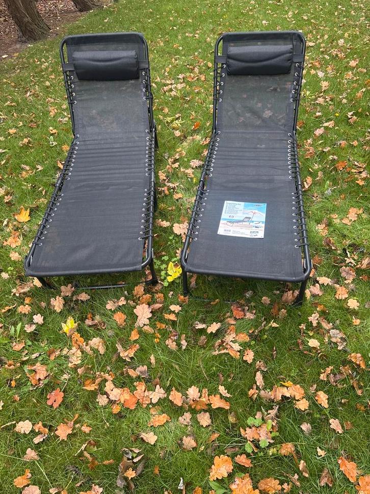 2x Verstelbare Ligbedden / Strandbedden, Tuin en Terras, Ligbedden, Gebruikt, Metaal, Inklapbaar, Ophalen of Verzenden