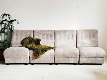 Vintage Elementenbank - Taupe Ribstof - Nieuwstaat! beschikbaar voor biedingen