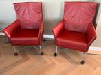 2 Montis Charly stoelen / fauteuils / rood leder, Ophalen, Gebruikt, 50 tot 75 cm, Leer