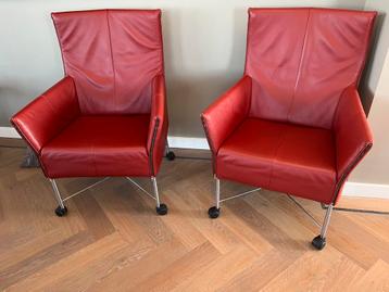 2 Montis Charly stoelen / fauteuils / rood leder beschikbaar voor biedingen