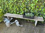 Brocante vintage oud tuinbank retro stoer bankje grijs hout, Ophalen