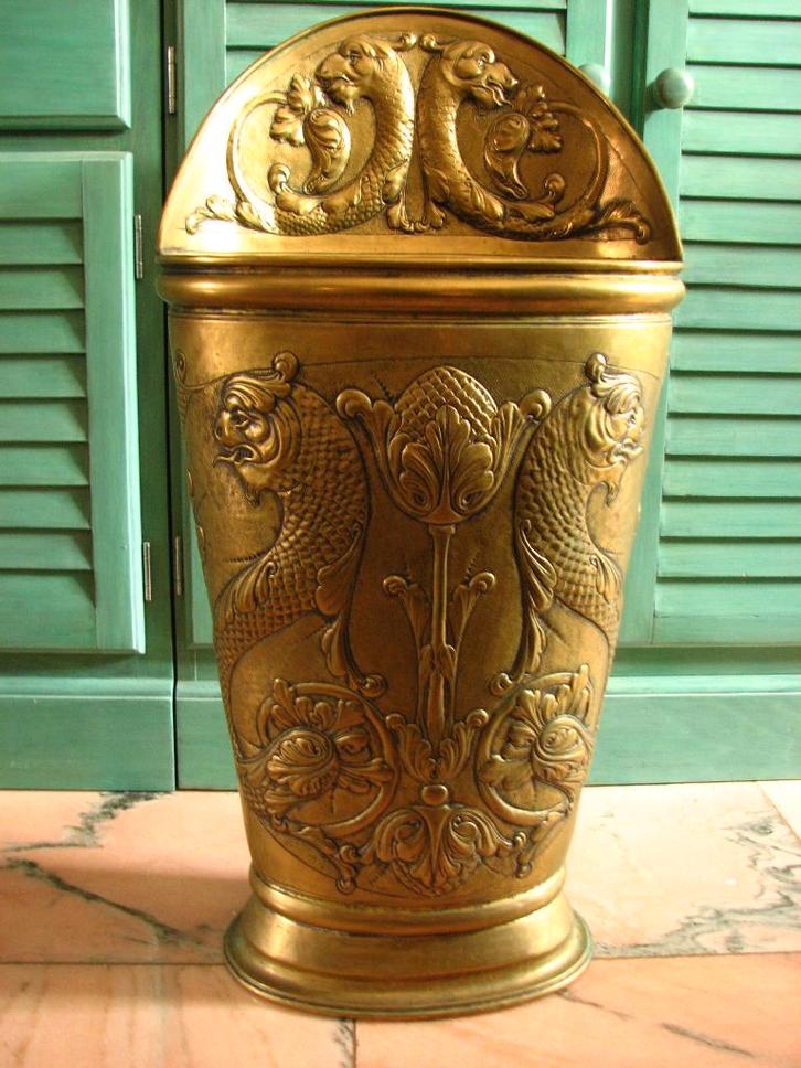 Prachtige Antieke Jugendstil Paraplubak met Draken - Messing, Antiek en Kunst, Antiek | Koper en Brons, Koper, Ophalen