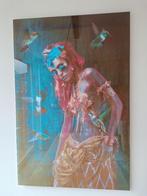 Glasschilderij vrouw met kolibrie / goud 80x120cm, Ophalen