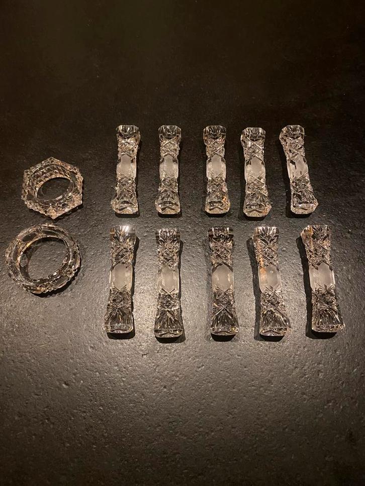 Antieke messenleggers en servetringen (12 stuks), Antiek en Kunst, Antiek | Glas en Kristal, Ophalen of Verzenden