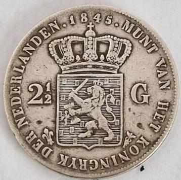 Nederland 1845 - Willem II – 2½ Gulden - met streepje beschikbaar voor biedingen