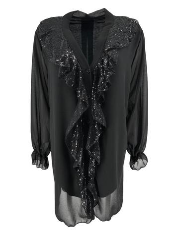 Nieuwe VOILE BLOUSE MET KNOPEN EN PAILLETTEN ZWART XXL beschikbaar voor biedingen