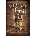 Whiskey and Cigars hout look relief metalen reclamebord deco