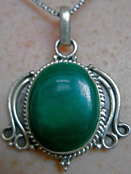 Zilveren 925 zilver prachtig grote kettinghanger malachiet, Sieraden, Tassen en Uiterlijk, Kettinghangers, Nieuw, Zilver, Groen