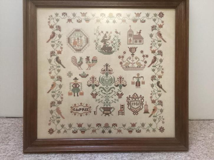 Geborduurde Wanddecoratie - Sampler, Antiek en Kunst, Antiek | Kleden en Textiel, Ophalen