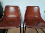 Bruine leder design stoelen set 2 leren leer kuip eetkamer 4, Twee, Bruin, Leer, Ophalen of Verzenden
