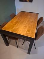 Mangohouten Eettafel met stoelen, Ophalen, Zo goed als nieuw, Industrieel, 4 tot 6 stoelen