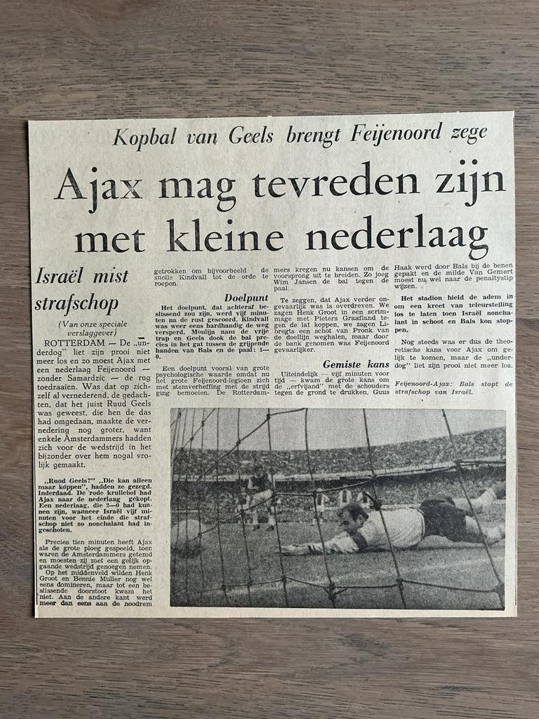 Voetbal krantenartikel Feyenoord Ajax september 1967, Ophalen of Verzenden, 1960 tot 1980, Knipsel(s)