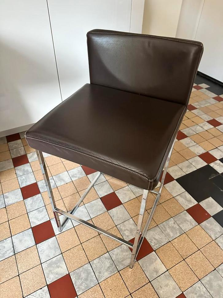 4 Luxe Italiaanse Lederen Stoelen metStalen Frame calligaris, Huis en Inrichting, Barkrukken, Gebruikt, 60 tot 90 cm, Leer, 4 krukken