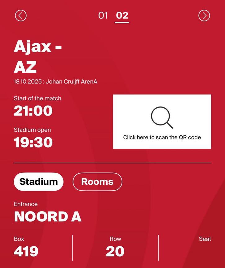 2x Ajax - Az | Box: 419 | Rij 20, Tickets en Kaartjes, Sport | Voetbal, Twee personen, Oktober