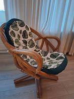 Vintage Rotan lounge stoel met kussen, Draai Fatuille Bamboe, Ophalen, Gebruikt, Bruin, Vintage
