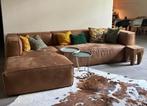 Woood bean hoekbank gerecycled leer (cognac), Huis en Inrichting, Banken | Bankstellen, Ophalen, Gebruikt, Hoekbank, 300 cm of meer