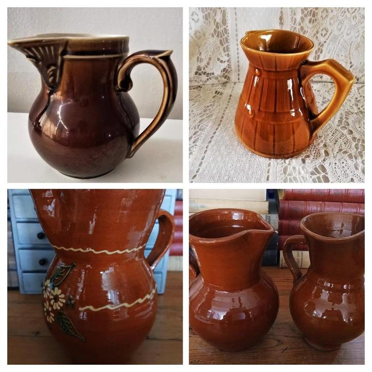 France kan Sarreguemines okergeel - bruin - gres - spaans, Antiek en Kunst, Curiosa en Brocante, Ophalen of Verzenden