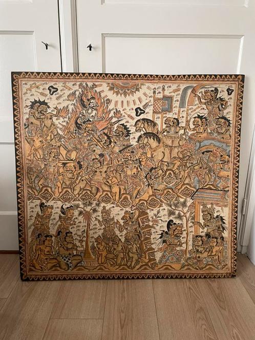 Balinese voorstelling op doek, Huis en Inrichting, Woonaccessoires | Wanddecoraties, Gebruikt, Ophalen