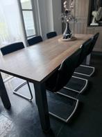 6 zwarte leren eetkamerstoelen stoelen, Huis en Inrichting, Stoelen, Ophalen, Gebruikt, Zwart, Leer