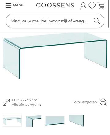 Glazen Goossens design tafel / salontafel, nieuw. beschikbaar voor biedingen