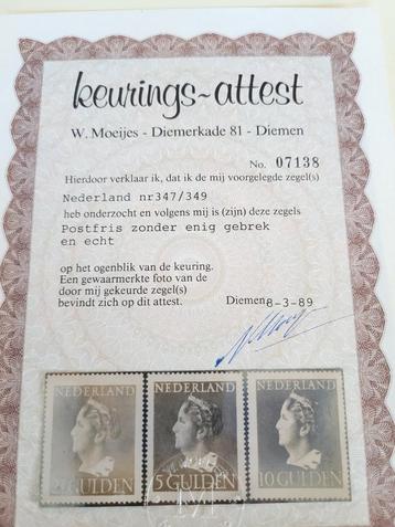Keuringattest postzegels Wilhelmina beschikbaar voor biedingen