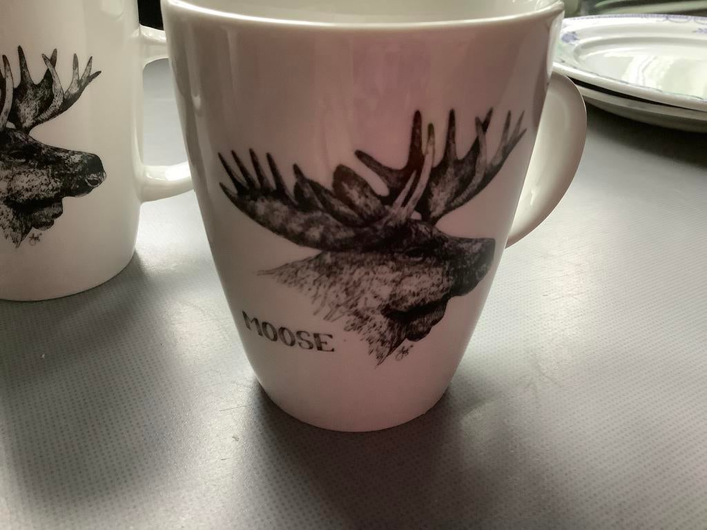 4 country style landelijke mokken Moose Jet ter Steege, Huis en Inrichting, Ophalen of Verzenden, Zo goed als nieuw, Overige stijlen