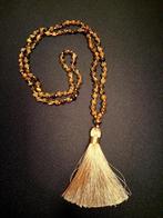 Mala ketting tijgeroog kralen goudkleurig kwastje, Sieraden, Tassen en Uiterlijk, Kettingen, Ophalen of Verzenden, Nieuw, Steen of Mineraal