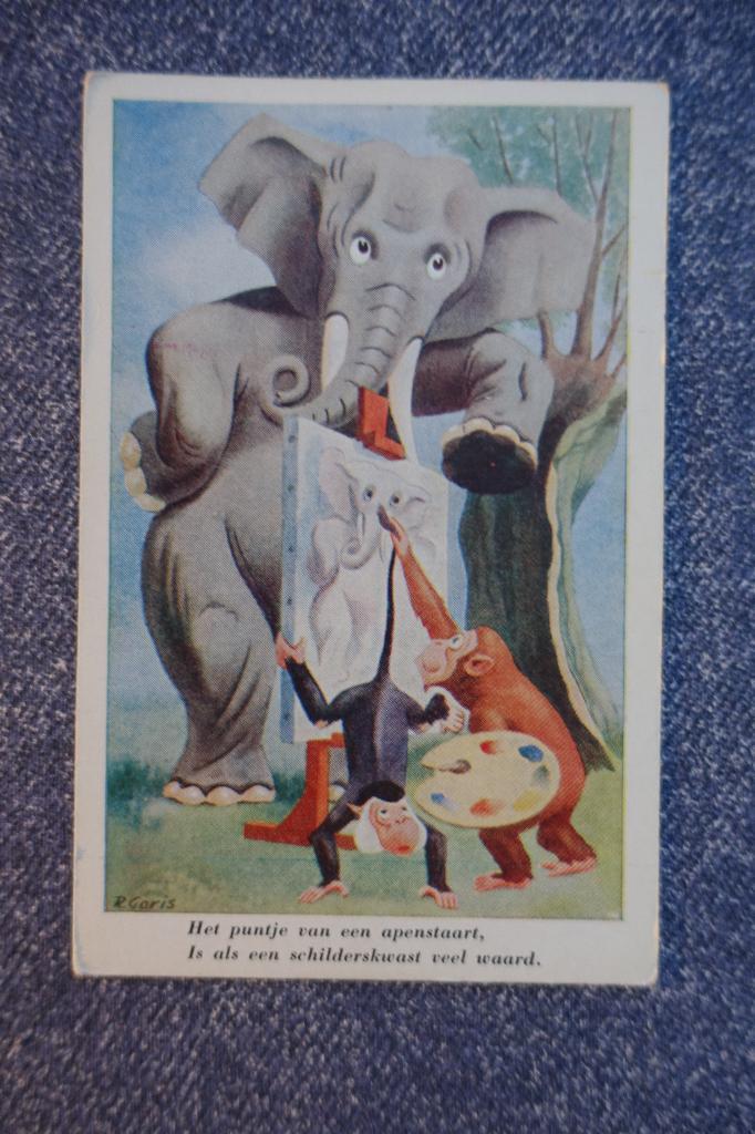 Rob Goris. Olifanten humor, Verzamelen, Ansichtkaarten | Dieren, Ongelopen, 1940 tot 1960, Overige soorten, Ophalen of Verzenden