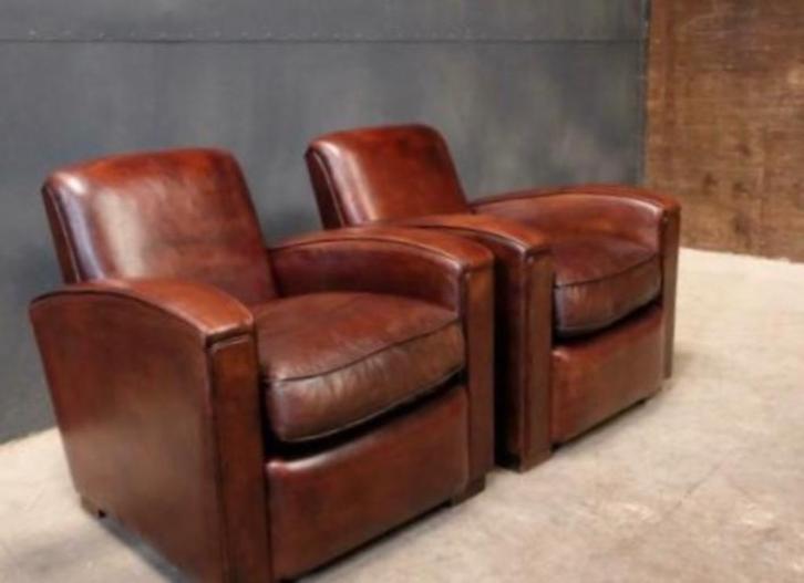 set van 2 Engelse moderne  Design fauteuils, Huis en Inrichting, Fauteuils, Leer, 75 tot 100 cm, Minder dan 75 cm, Ophalen