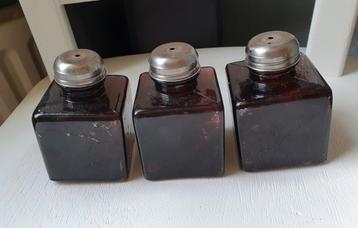 Set van 3 Vierkante Bruine Glazen Olielampen Decoratie  beschikbaar voor biedingen