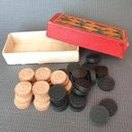 Vintage ca. 1980's Jumbo doosje houten damstenen. Dammen, Een of twee spelers, Ophalen of Verzenden, Gebruikt, Jumbo