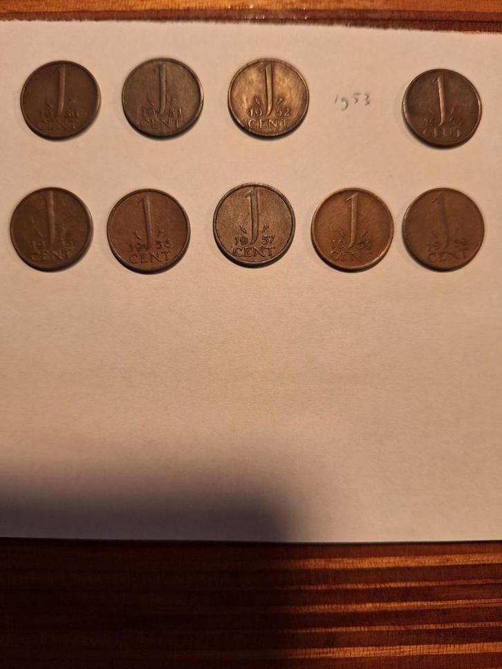 9 oude 1 cent munten Juliana 1950-1959, Postzegels en Munten, Munten | Nederland, Losse munt, 1 cent, Koningin Juliana, Ophalen of Verzenden