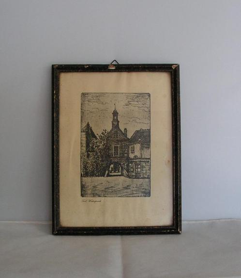 Ets van de Waterpoort Tiel, Antiek en Kunst, Kunst | Etsen en Gravures, Ophalen of Verzenden