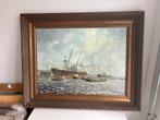 Groot olieverf schilderij haven boten antiek rotterdam, Antiek en Kunst, Ophalen