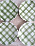 Set ( 4st) Franse dessertborden groen geruit, Antiek en Kunst, Ophalen of Verzenden